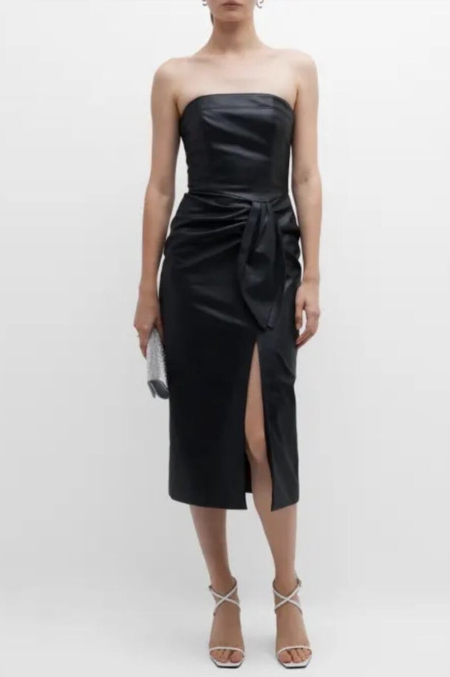 Shoshanna Faux Leather Marlow Midi Strapless Dress - 4